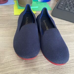 Rothy's Dark Blue Knit Loafers with Red Soles